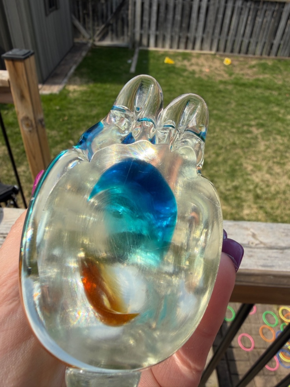 Art Glass Cat Figurine Blue Amber Controlled Bubble Hand Blown Style - Picture 5 of 9